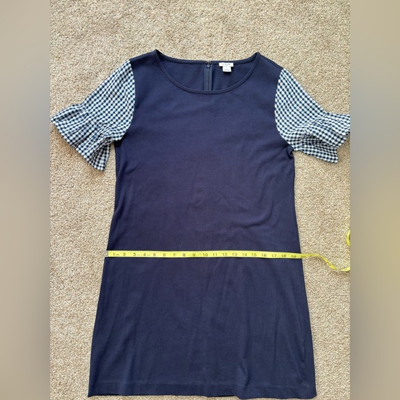 J Crew Factory Printed Bell-Sleeve Check Gingham Print Blue Dress Size M… - Picture 7 of 10